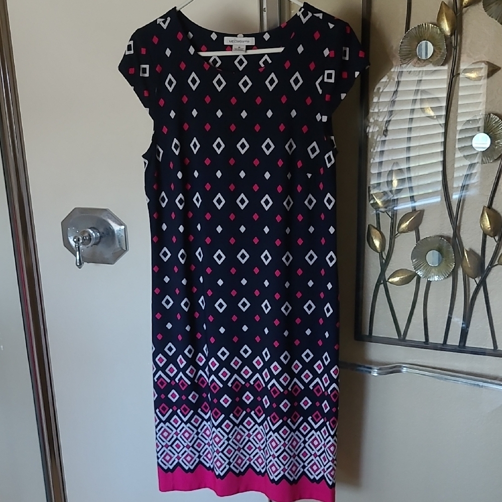 Liz Claiborne Navy and Pink Diamond Pattern Midi Dress